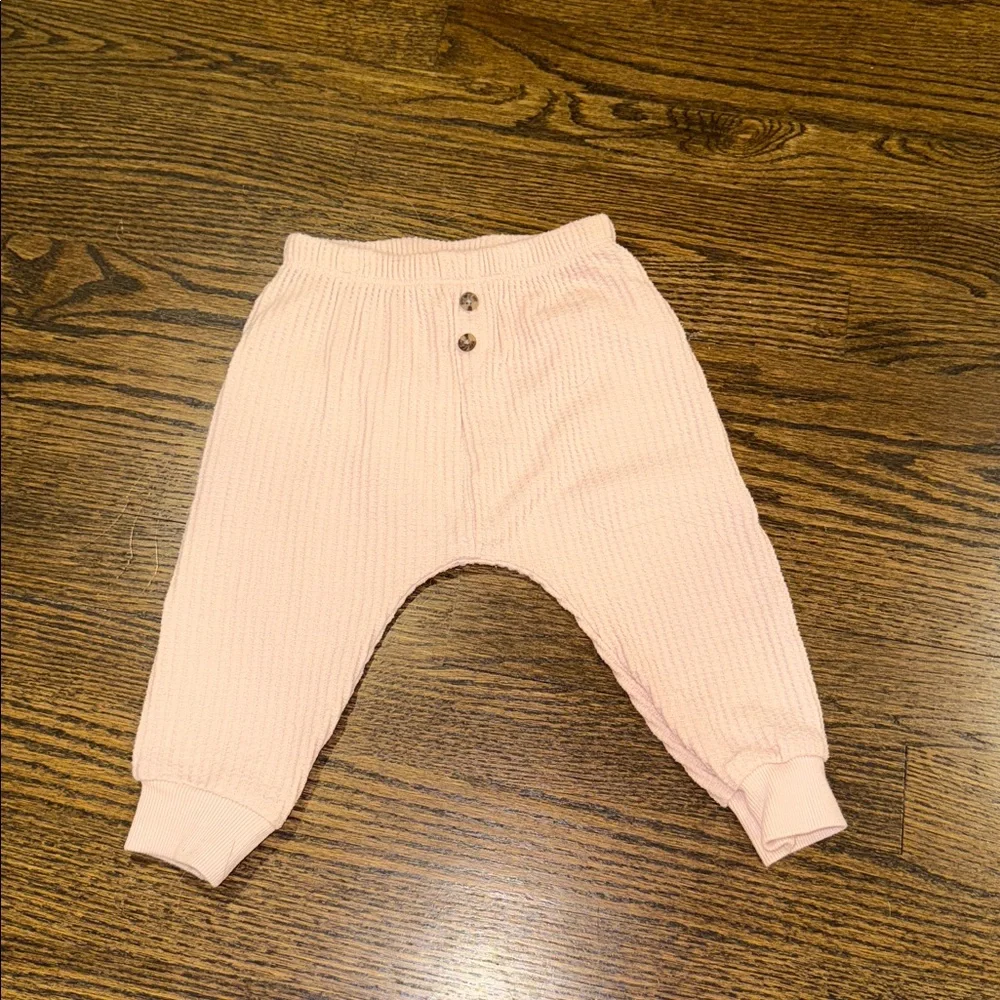 Cozy Pink and Cream waffle Knit Joggers 12-18 Months Two Pairs